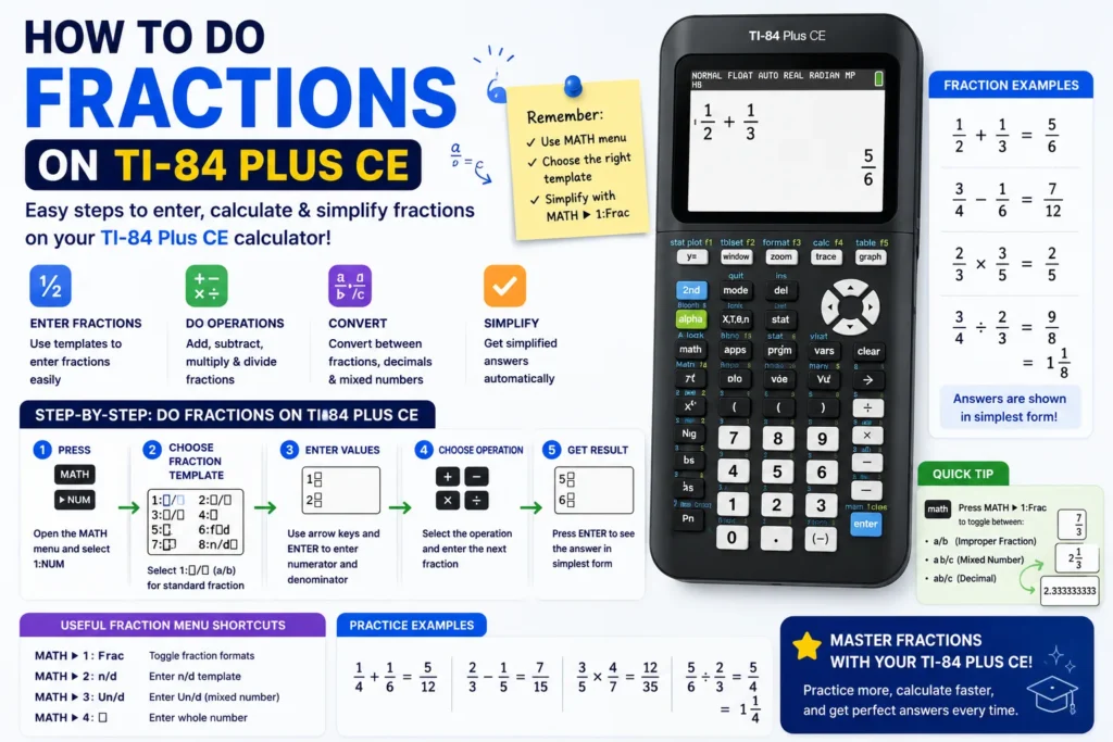How to do fractions on TI-84 Plus CE with MathPrint
