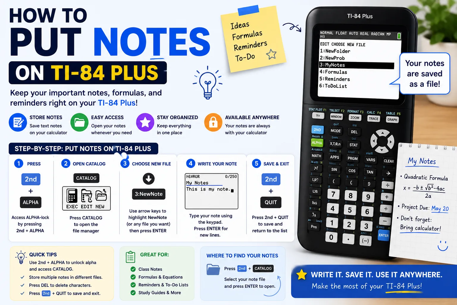 How to save notes on TI-84 Plus with NoteFolio