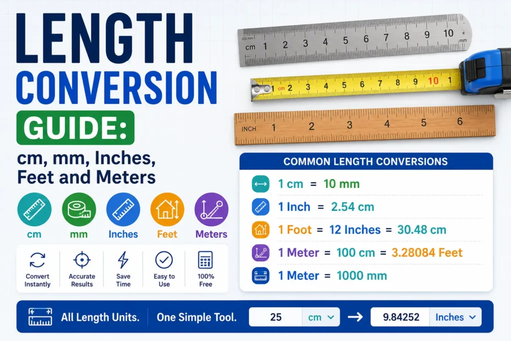 Length Conversion Guide- cm, mm, Inches, Feet and Meters