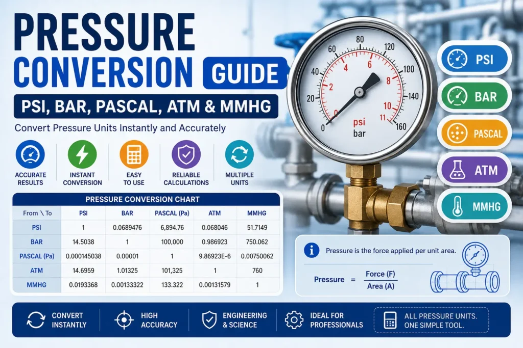 Pressure Conversion Guide- PSI, Bar, Pascal, atm & mmHg