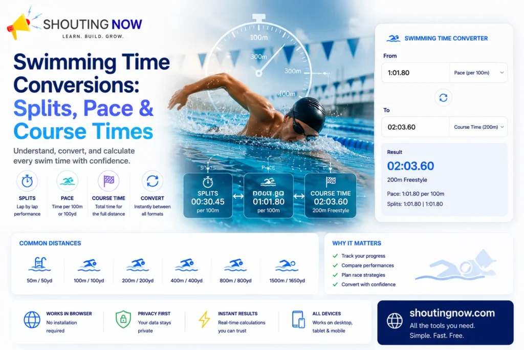 Swimming time conversions for splits, pace, and course times