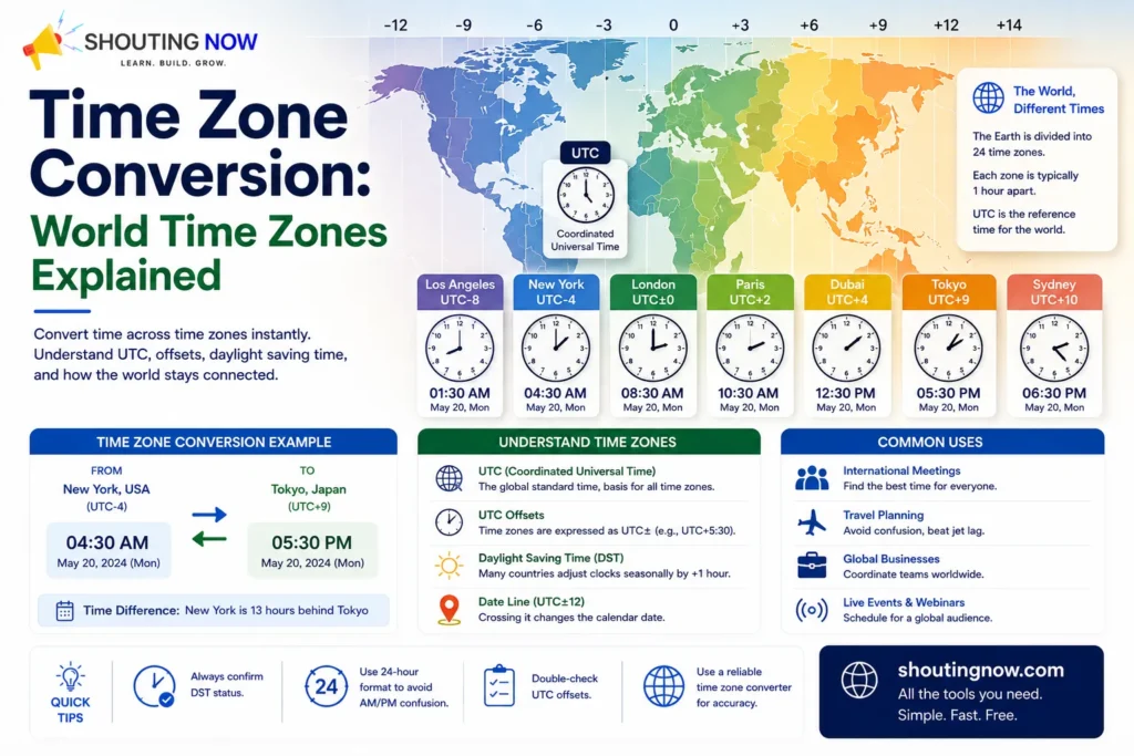 Time zones explained visually with UTC offsets