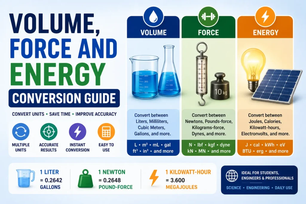 Volume, Force and Energy Conversion Guide