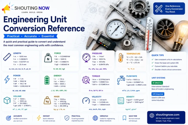 Engineering unit conversion reference chart